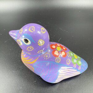 Vintage Mexico RedWare Pottery Bird Duck Figurine Hand Painted Purple Figure‎